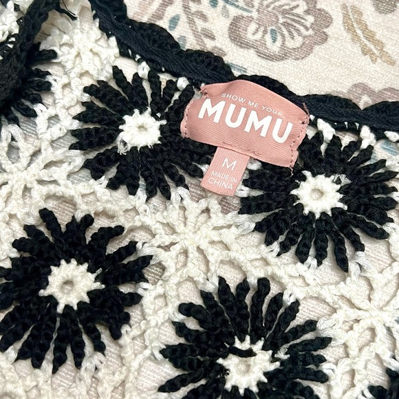 Show Me Your Mumu Vacay Tank Coverup White Black Checkers Floral Crochet Medium - Picture 12 of 12